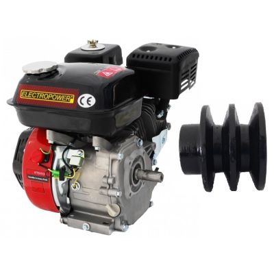 Moteur thermique 4 temps OHV 6.5 cv avec adaptateur pour accélérateur déporté + poulies double gorges